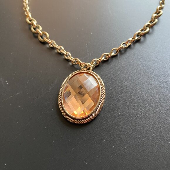 Chico's Gold Tone Faceted Oval Pendant Necklace Chunky Chain Statement Jewelry - Picture 2 of 10